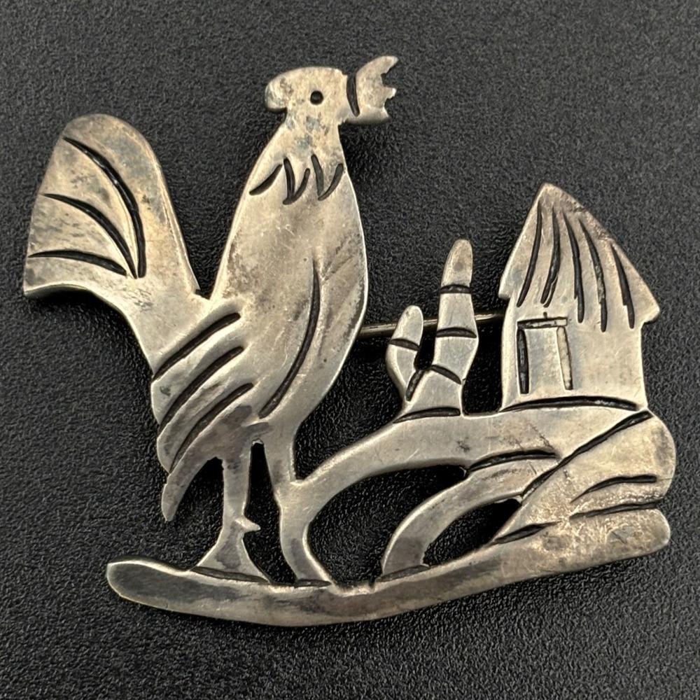Vintage Mexican Silver Brooch Rooster Taxco Sterling Mexico Eagle 3 Mid Century
